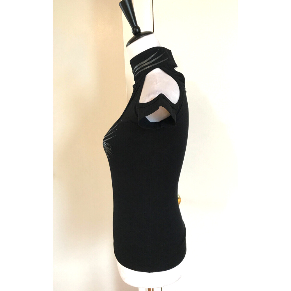Vintage Lip Service Millennium Moon Goth Punk Cyber Tribal Halter Top Black L - Picture 3 of 8